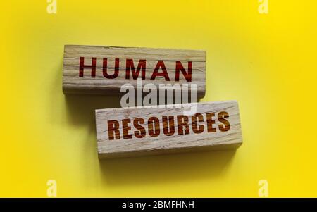 Human Resources words on wooden building blocks. RECRUITMENT concept Stock Photo