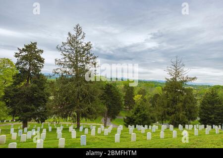 Greeneville, Tennessee, USA -April 25, 2020:  Andrew Johnson National Cemetery in Greenville, Tennessee. Stock Photo