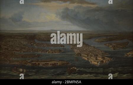 Attributed to Giuseppe Caloriti (1681-ca.1740). Italian painter. View of Valletta and the Three Cities, ca.1733. Depiction of an extensive panoramic elevated view of the newly built capital city of Valletta and its two harbours. National Museum of Fine Arts. Valletta. Malta.