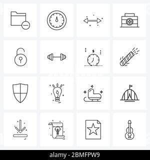 16 Universal Line Icon Pixel Perfect Symbols of open, sport, arrow, healthcare, Vector Illustration Stock Vector