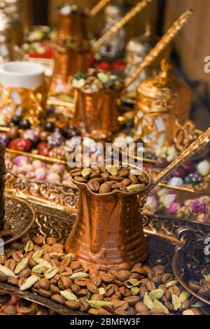 Various types or many colorful assortment of Turkish delights rolls. Lokum, specific Turkey dessert Stock Photo
