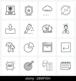 16 Universal Line Icon Pixel Perfect Symbols of the, round, cloud, online, snow Vector Illustration Stock Vector