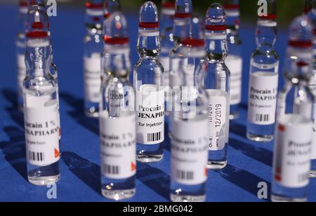 Viersen, Germany - May 8. 2020: Close up of group anesthetic Procain injection vials Stock Photo