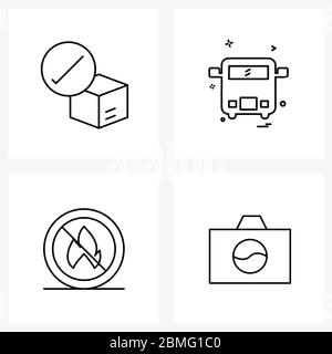 Set of 4 Universal Line Icons of package, burn, reliable, transportation, fire Vector Illustration Stock Vector