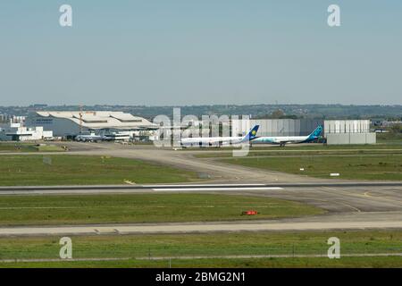 Coronavirus outbreak, Covid-19 and quarantine. Minimum guaranteed service at Toulouse-Blagnac Airport (south of France), on April 10, 2020. Grounded p Stock Photo