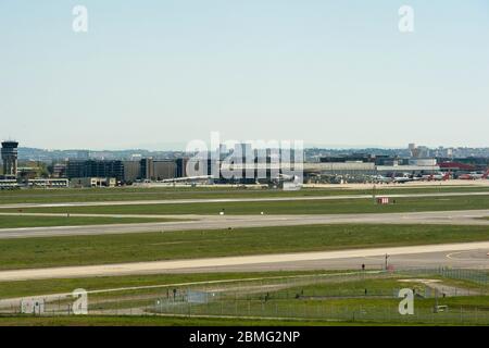 Coronavirus outbreak, Covid-19 and quarantine. Minimum guaranteed service at Toulouse-Blagnac Airport (south of France), on April 10, 2020. Grounded p Stock Photo