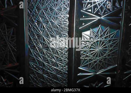 A wonderful nice black and white photo of a crystal vase with circles ,triangles ,lines used as illustration wallpaper abstract background cards Stock Photo