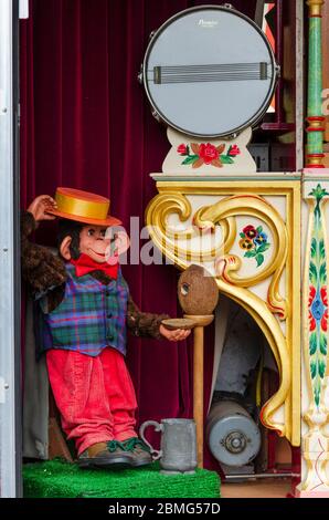 Llandudno, UK : May 6, 2019: A detail view of an electro-mechanical animatron of a fairground monkey. Stock Photo