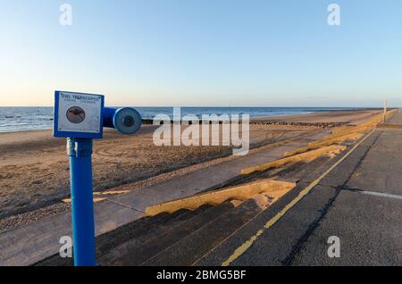 Prestatyn, UK : Jul 2, 2019: Owl Telescopes are coin operated telescopes which can be found at various scenic locations around the UK such as this one Stock Photo