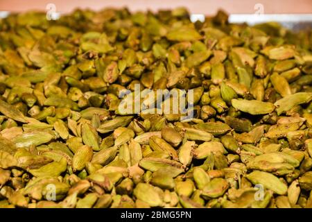 Peeled pistachios full frame background for sale in market Stock Photo