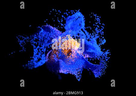 Blue and orange glowing cloud computing with particles. Coronavirus concept. Computer generated abstract background. 3d illustration Stock Photo