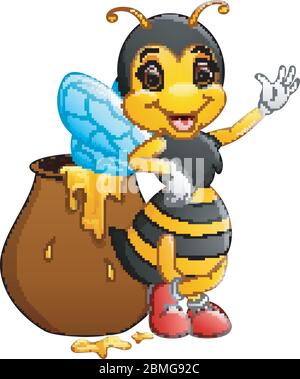Cute bee cartoon waving Stock Vector