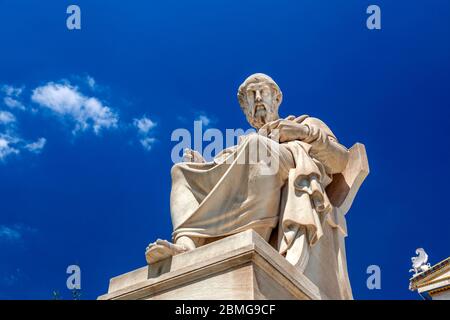 Statue of Plato, one the most important and influential philosophers of all time, in Athens, Greece. Stock Photo