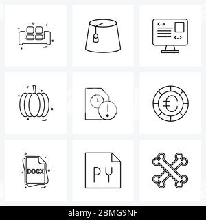 Pack of 9 Universal Line Icons for Web Applications file, data, coding, food, fruits Vector Illustration Stock Vector