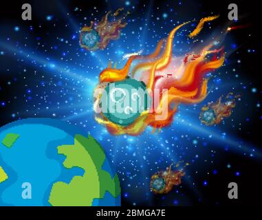 Background scene with asteroid flying in the space illustration Stock ...