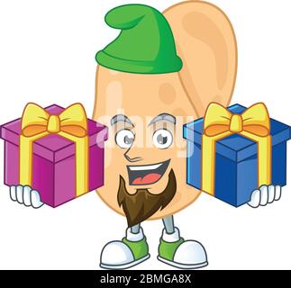 A smiling sarcina cartoon design having Christmas gifts Stock Vector