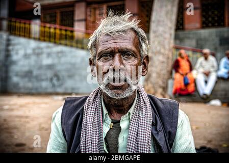 Ablutions and prayers along the Ram Ghat on Mandakini river of Chitrakut, Uttar Pradesh, India Stock Photo