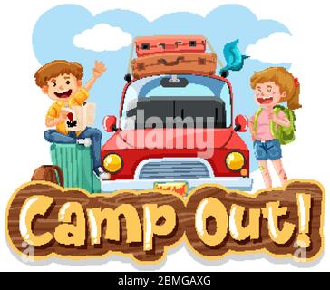 Font design for camp out with tent in the park illustration Stock Vector