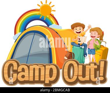 Font design for camp out with tent in the park illustration Stock Vector