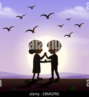 Scene with man and woman holding hands in the park illustration Stock Vector