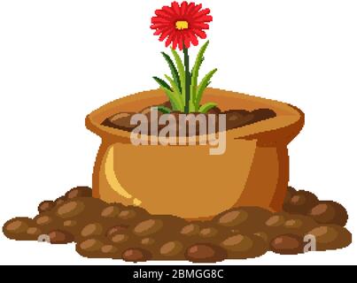 Beautiful flowers in brown bag on white background illustration Stock Vector
