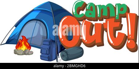 Font design for camp out with tent in the park illustration Stock Vector