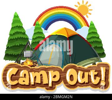 Font design for camp out with tent in the park illustration Stock Vector