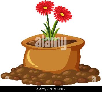 Beautiful flowers in brown bag on white background illustration Stock Vector