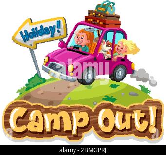 Font design for camp out with tent in the park illustration Stock Vector