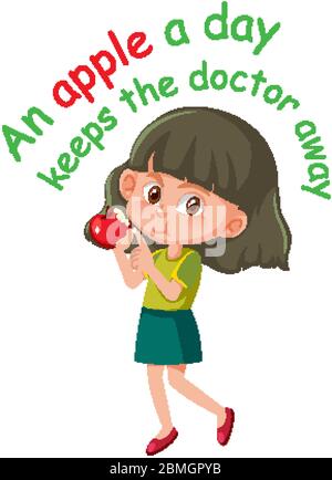 English idiom with picture description for an apple a day keeps the doctor away on white background illustration Stock Vector