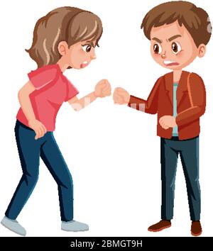 Domestic violence scene with man and woman fighting illustration Stock Vector