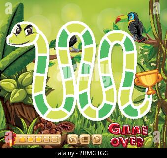 Boardgame template with snake in the jungle illustration Stock Vector