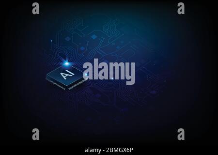 AI Artificial intelligence technology cpu chipset with print circuit board dot connection line element abstract background vector illustration eps10 Stock Vector