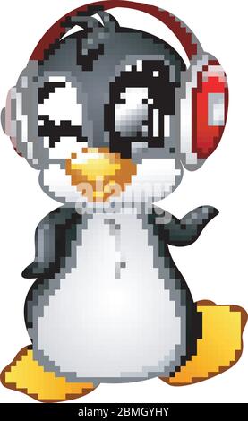 Cartoon penguin with earphone Stock Vector