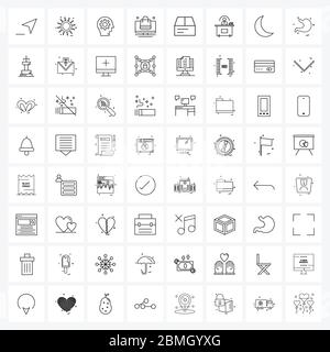 64 Interface Line Icon Set of modern symbols on disk, online, head, market, consumer Vector Illustration Stock Vector