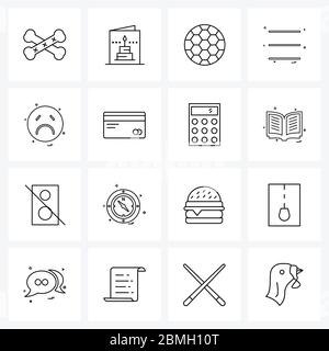 Simple Set of 16 Line Icons such as emote, ball, setting, ui Vector Illustration Stock Vector