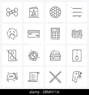Simple Set of 16 Line Icons such as emote, ball, setting, ui Vector Illustration Stock Vector