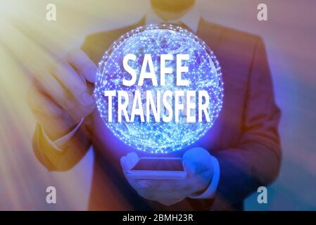 Handwriting text writing Safe Transfer. Conceptual photo Wire Transfers electronically Not paper based Transaction Elements of this image furnished by Stock Photo