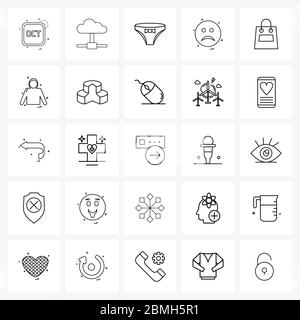 25 Editable Vector Line Icons and Modern Symbols of emotion, emoji, network, cloths, garments Vector Illustration Stock Vector