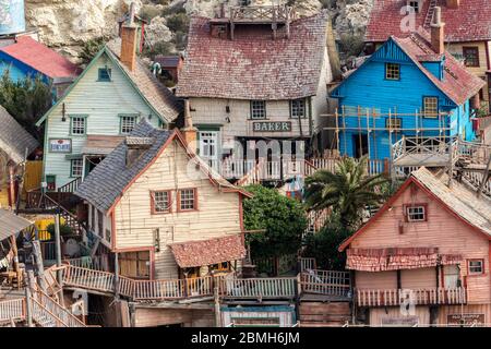 Popeye's Village, a film set now used as a tourist attraction, Malta Stock Photo