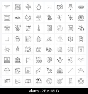 64 Interface Line Icon Set of modern symbols on skip, media, math, jewel, ring Vector Illustration Stock Vector