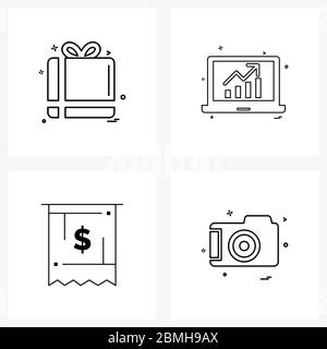 Set of 4 UI Icons and symbols for gift, ecommerce, surprise, computer, camera Vector Illustration Stock Vector