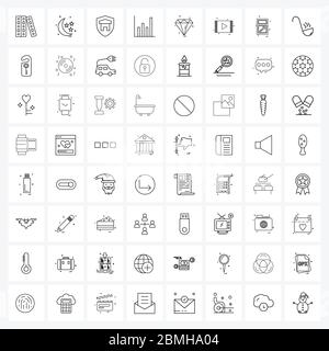 64 Interface Line Icon Set of modern symbols on precious, diamond, protection, presentation, graph Vector Illustration Stock Vector