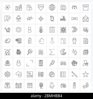 64 Interface Line Icon Set of modern symbols on global, down, data, media, control Vector Illustration Stock Vector