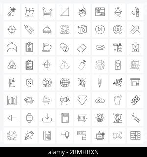 64 Interface Line Icon Set of modern symbols on world, interface, up, ui, sleep Vector Illustration Stock Vector