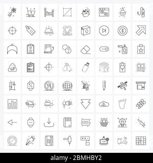 64 Interface Line Icon Set of modern symbols on world, interface, up, ui, sleep Vector Illustration Stock Vector