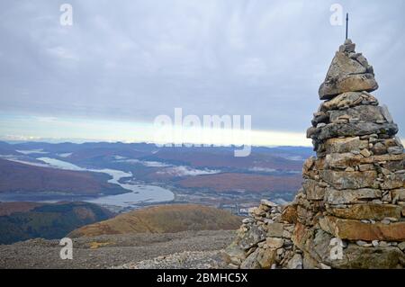 Views towards Loch Linnhe, Loch Eil and Fort William from tourist path on Ben Nevis Stock Photo