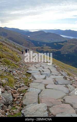 People walking on tourist path up Ben Nevis, Scotland Stock Photo