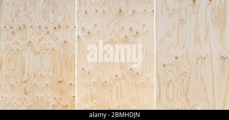 Plywood texture with natural wood pattern. Three abstract high resolution textured plywood backgrounds. Stock Photo