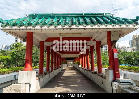 Traditional chinese styled footbridge in Sha Tin, New Territories, Hong Kong Stock Photo